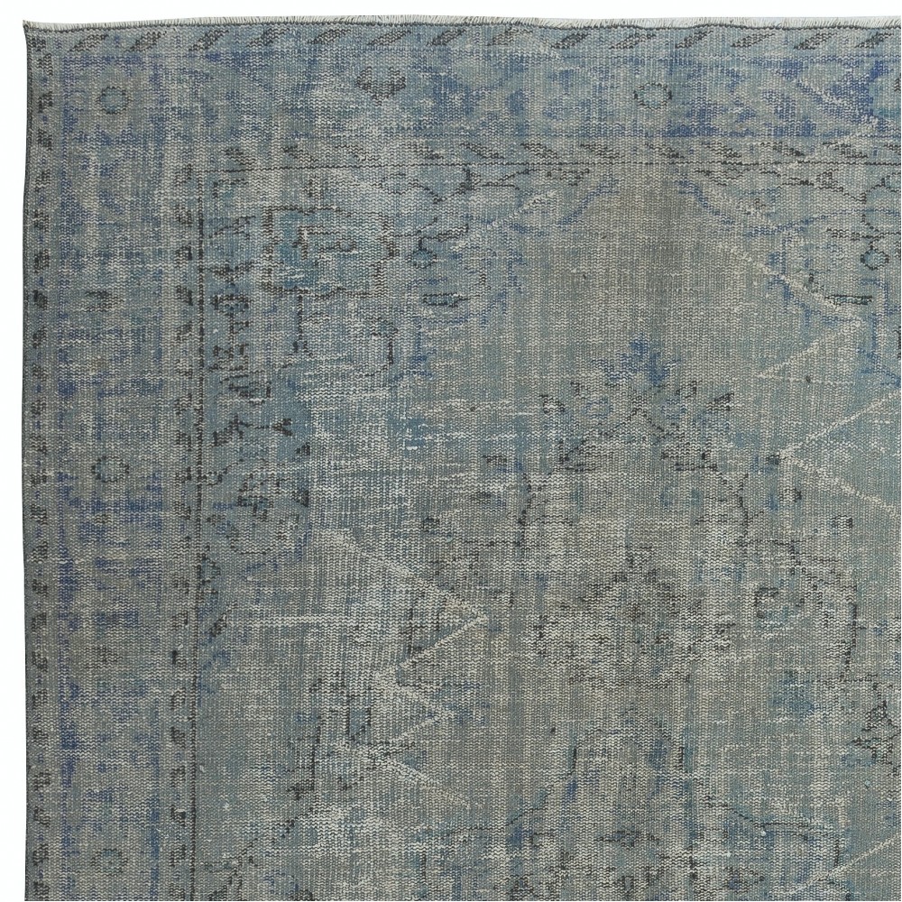 Vintage Handmade Turkish Area Rug redyed in Blue Color for modern interiors