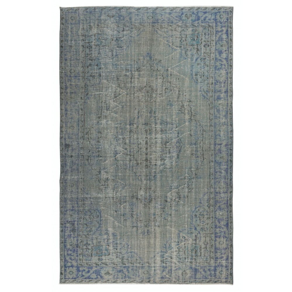 Vintage Handmade Turkish Area Rug redyed in Blue Color for modern interiors