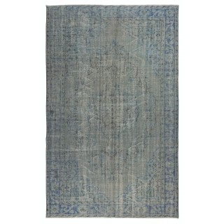 Vintage Handmade Turkish Area Rug redyed in Blue Color for modern interiors
