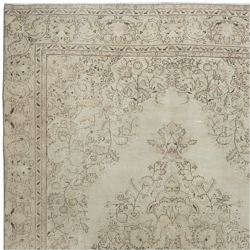 One of a kind Handmade Beige Area Rug, Vintage Sun Faded Turkish Carpet