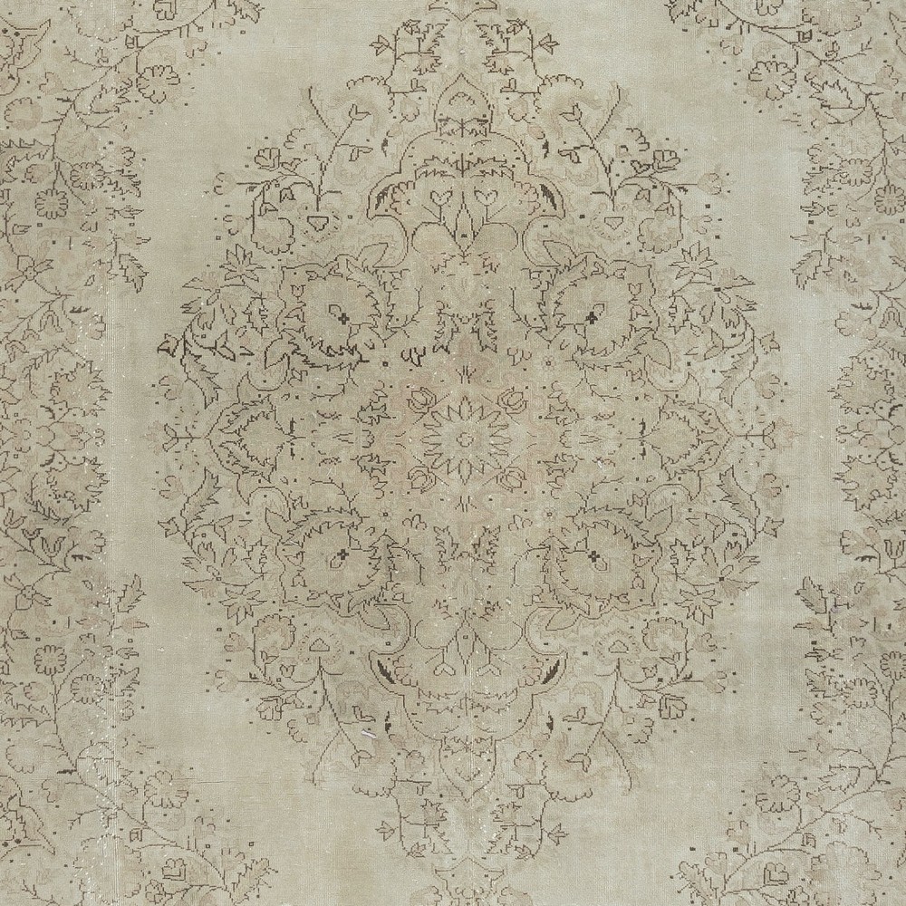 One of a kind Handmade Beige Area Rug, Vintage Sun Faded Turkish Carpet