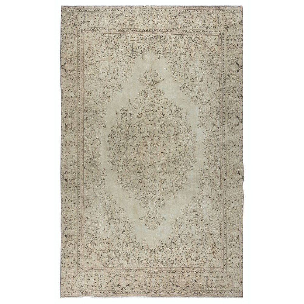 One of a kind Handmade Beige Area Rug, Vintage Sun Faded Turkish Carpet