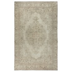 One of a kind Handmade Beige Area Rug, Vintage Sun Faded Turkish Carpet