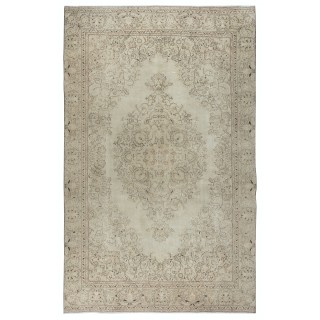 One of a kind Handmade Beige Area Rug, Vintage Sun Faded Turkish Carpet