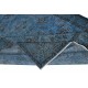 Modern Handmade Floral Patterned Turkish Area Rug Over-Dyed in Blue. Woolen Floor Covering