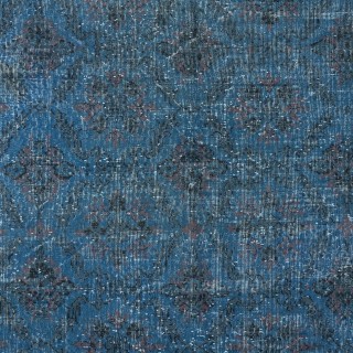 Modern Handmade Floral Patterned Turkish Area Rug Over-Dyed in Blue. Woolen Floor Covering