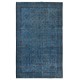 Modern Handmade Floral Patterned Turkish Area Rug Over-Dyed in Blue. Woolen Floor Covering