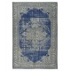 Vintage Handmade Dark Blue Area Rug. Unique Turkish Carpet with Medallion Design