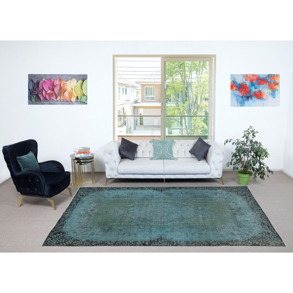 Blue Color Area Rug with Medallion Design. Handmade in Turkey. Modern Living Room Carpet