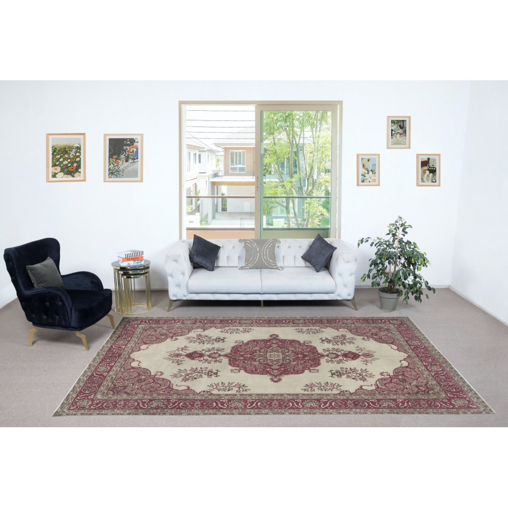 Vintage Handmade Turkish Oushak Rug for Country, Farmhouse and Rustic Decor