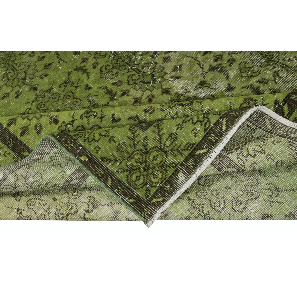 Contemporary Handmade Floral Pattern Turkish Area Rug in Green