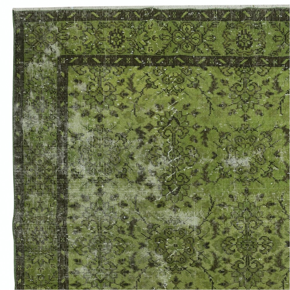 Contemporary Handmade Floral Pattern Turkish Area Rug in Green