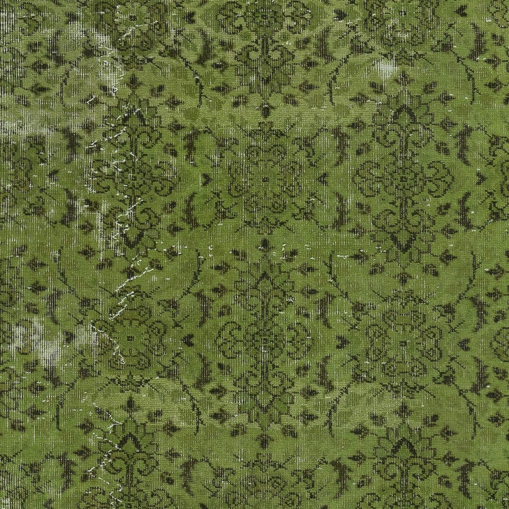 Contemporary Handmade Floral Pattern Turkish Area Rug in Green