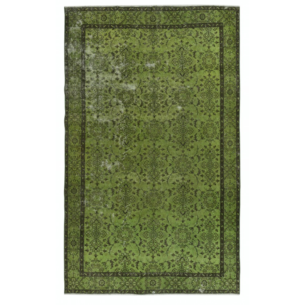 Contemporary Handmade Floral Pattern Turkish Area Rug in Green