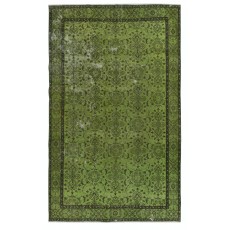 Contemporary Handmade Floral Pattern Turkish Area Rug in Green