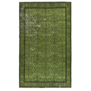 Contemporary Handmade Floral Pattern Turkish Area Rug in Green