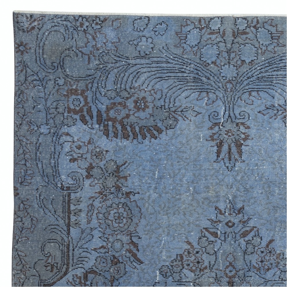 Vintage Handmade Turkish Area Rug dyed in Blue 4 Modern Interiors