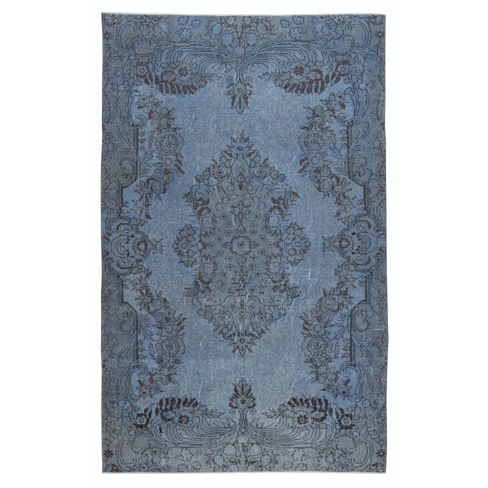 Vintage Handmade Turkish Area Rug dyed in Blue 4 Modern Interiors