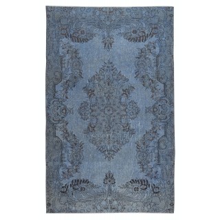 Vintage Handmade Turkish Area Rug dyed in Blue 4 Modern Interiors