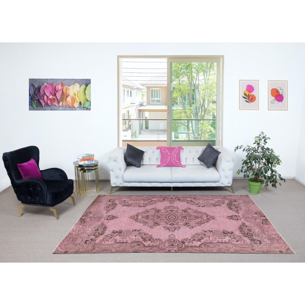 Pink Area Rug for Modern Interiors, Hand-Knotted in Turkey