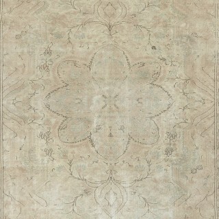 One of a kind Vintage Beige Rug. Handmade Turkish Carpet with Medallion Design