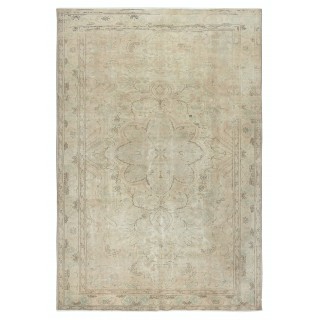 One of a kind Vintage Beige Rug. Handmade Turkish Carpet with Medallion Design
