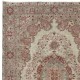 Vintage Handmade Turkish Wool Area Rug in Beige and Red Color
