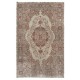 Vintage Handmade Turkish Wool Area Rug in Beige and Red Color