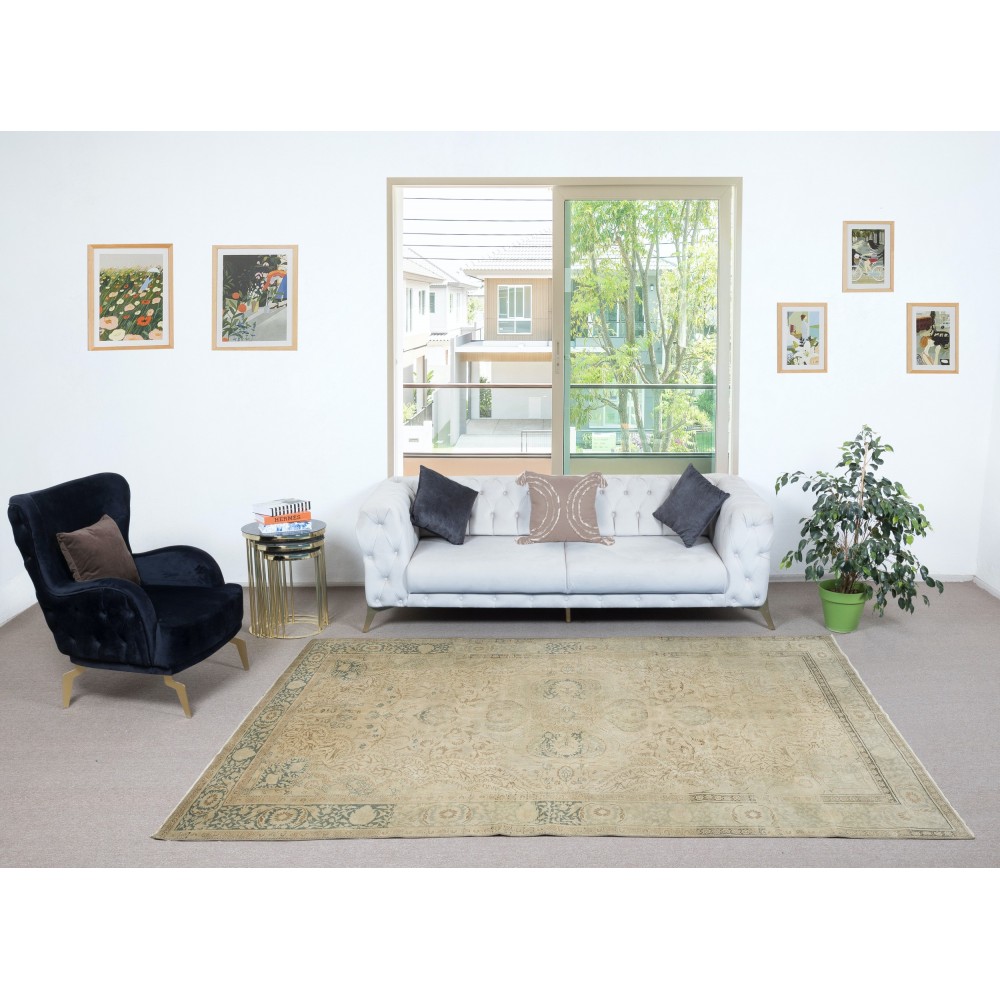Vintage Hand Knotted Turkish Area Rug for Living Room and Dining Room