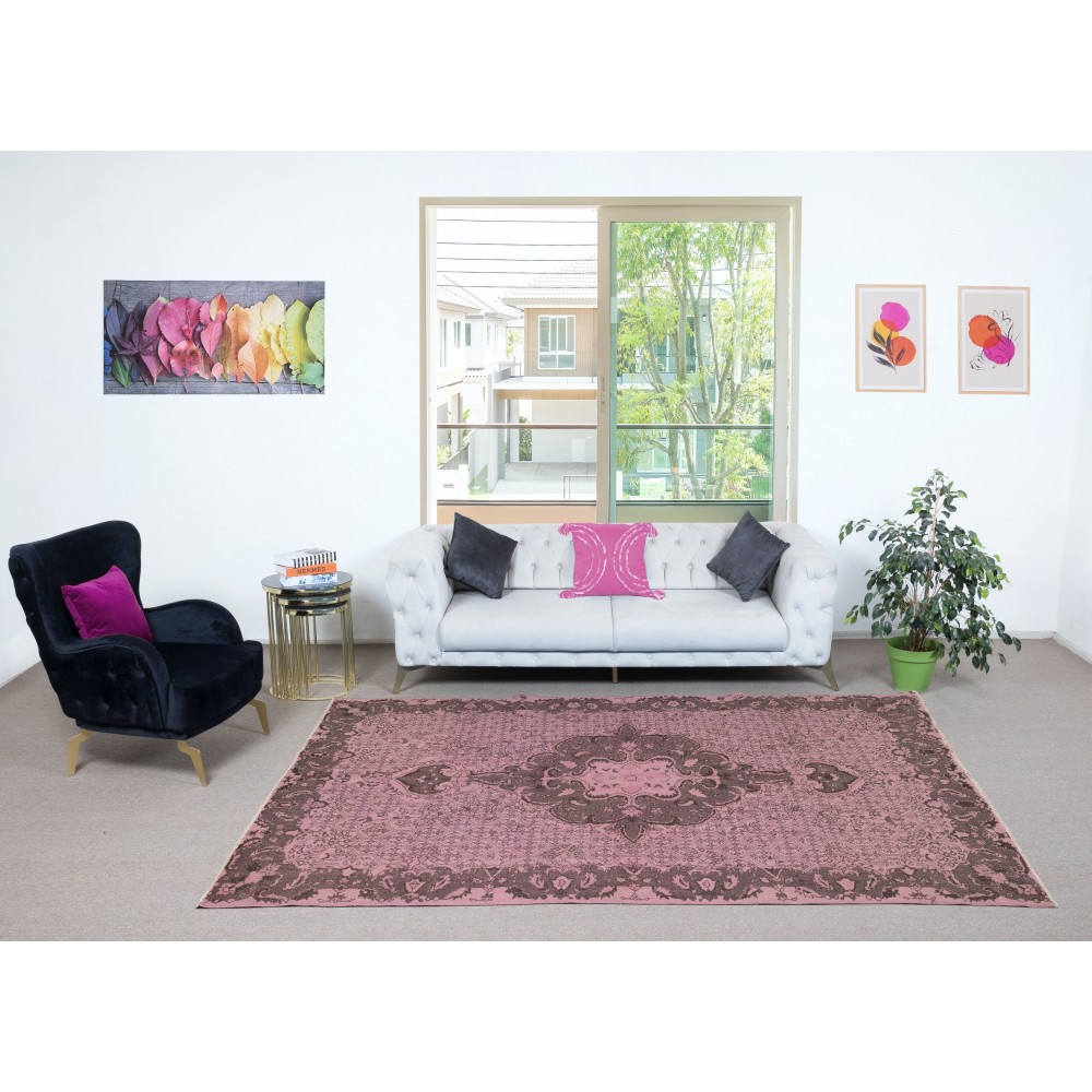 Pink Color Handmade Wool Area Rug from Turkey. Great 4 Modern Interiors