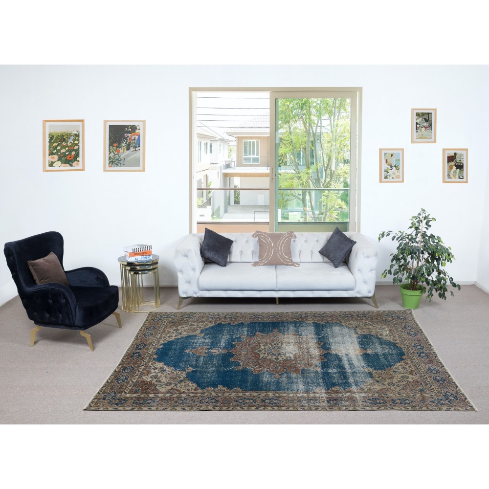 Vintage Handmade Large Area Rug. One of a kind Turkish Carpet