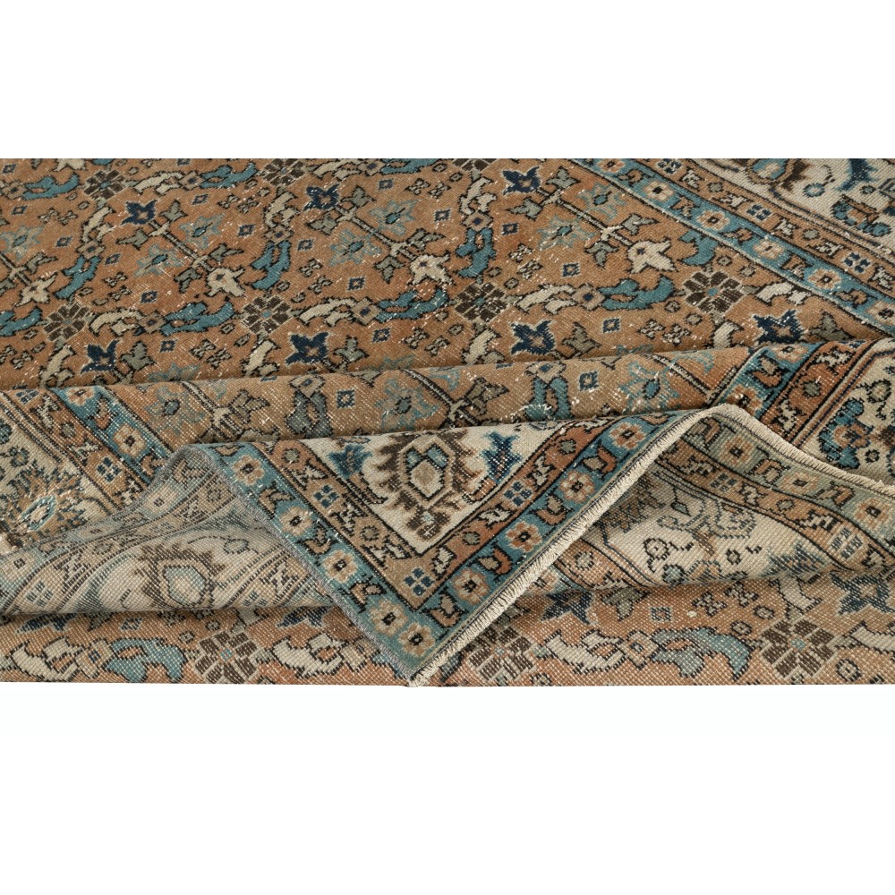 Vintage Handmade Turkish Wool Area Rug with Floral Design