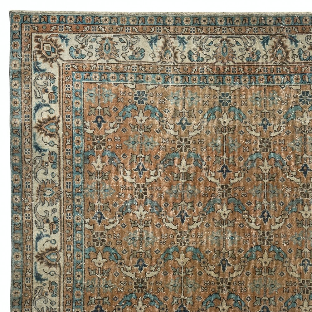 Vintage Handmade Turkish Wool Area Rug with Floral Design