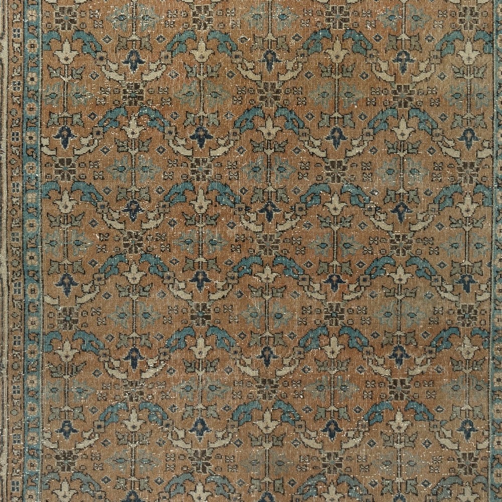 Vintage Handmade Turkish Wool Area Rug with Floral Design
