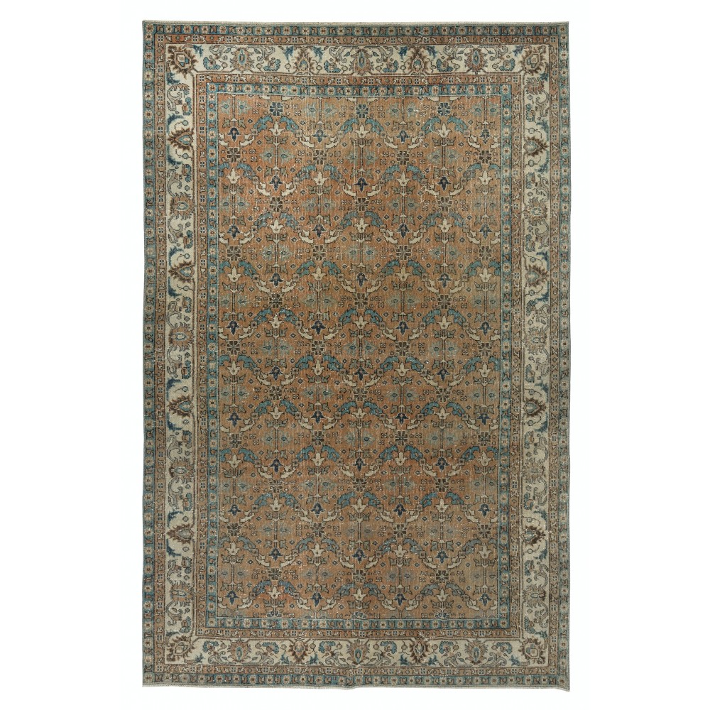 Vintage Handmade Turkish Wool Area Rug with Floral Design