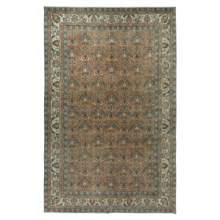 Vintage Handmade Turkish Wool Area Rug with Floral Design