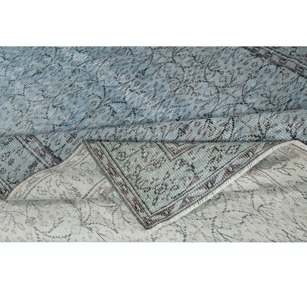 Blue Color Over-Dyed Rug. Handmade Turkish Rug with Floral Design, Modern Home Decoration