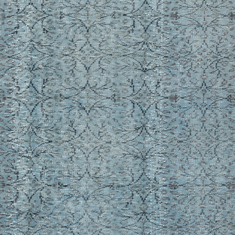 Blue Color Over-Dyed Rug. Handmade Turkish Rug with Floral Design, Modern Home Decoration