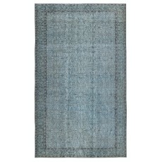 Blue Color Over-Dyed Rug. Handmade Turkish Rug with Floral Design, Modern Home Decoration