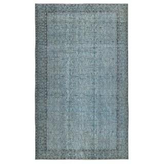 Blue Color Over-Dyed Rug. Handmade Turkish Rug with Floral Design, Modern Home Decoration