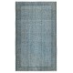 Blue Color Over-Dyed Rug. Handmade Turkish Rug with Floral Design, Modern Home Decoration
