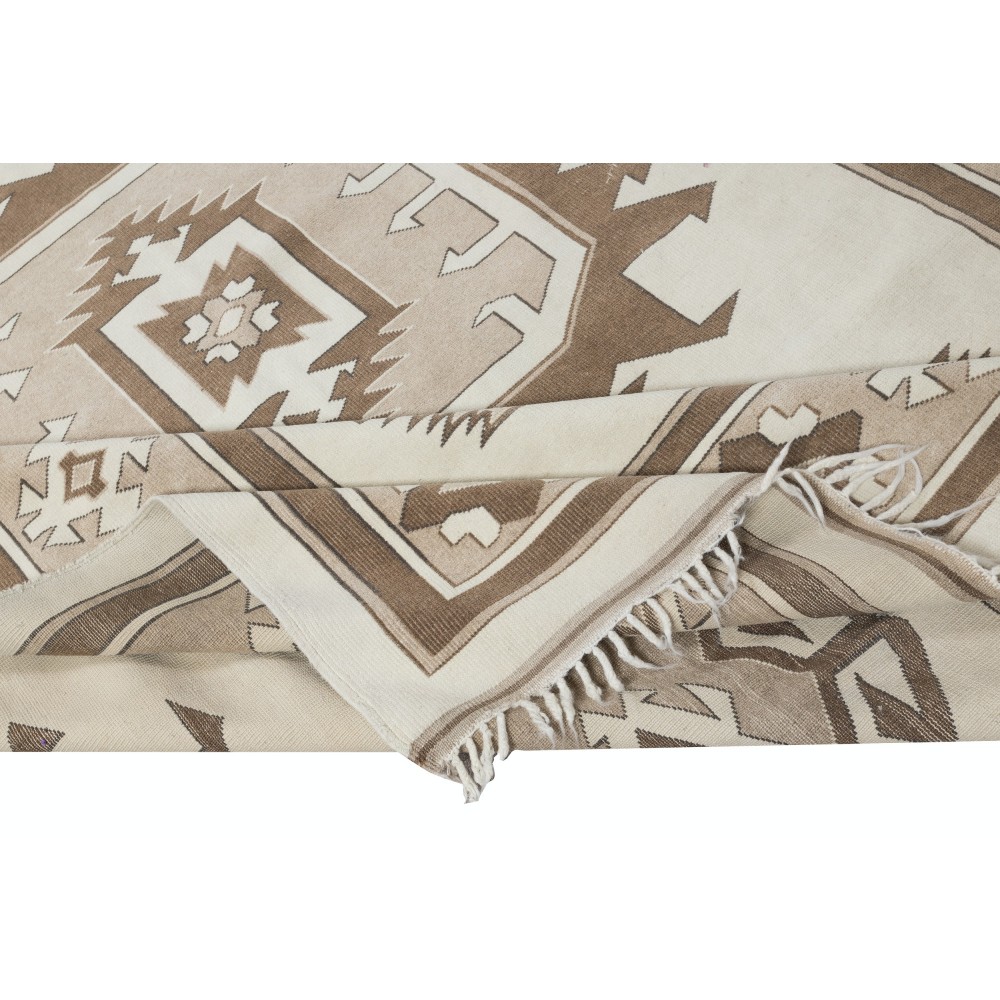 Hand Knotted Vintage Turkish Area Rug in Beige and Brown Color. 100% Wool