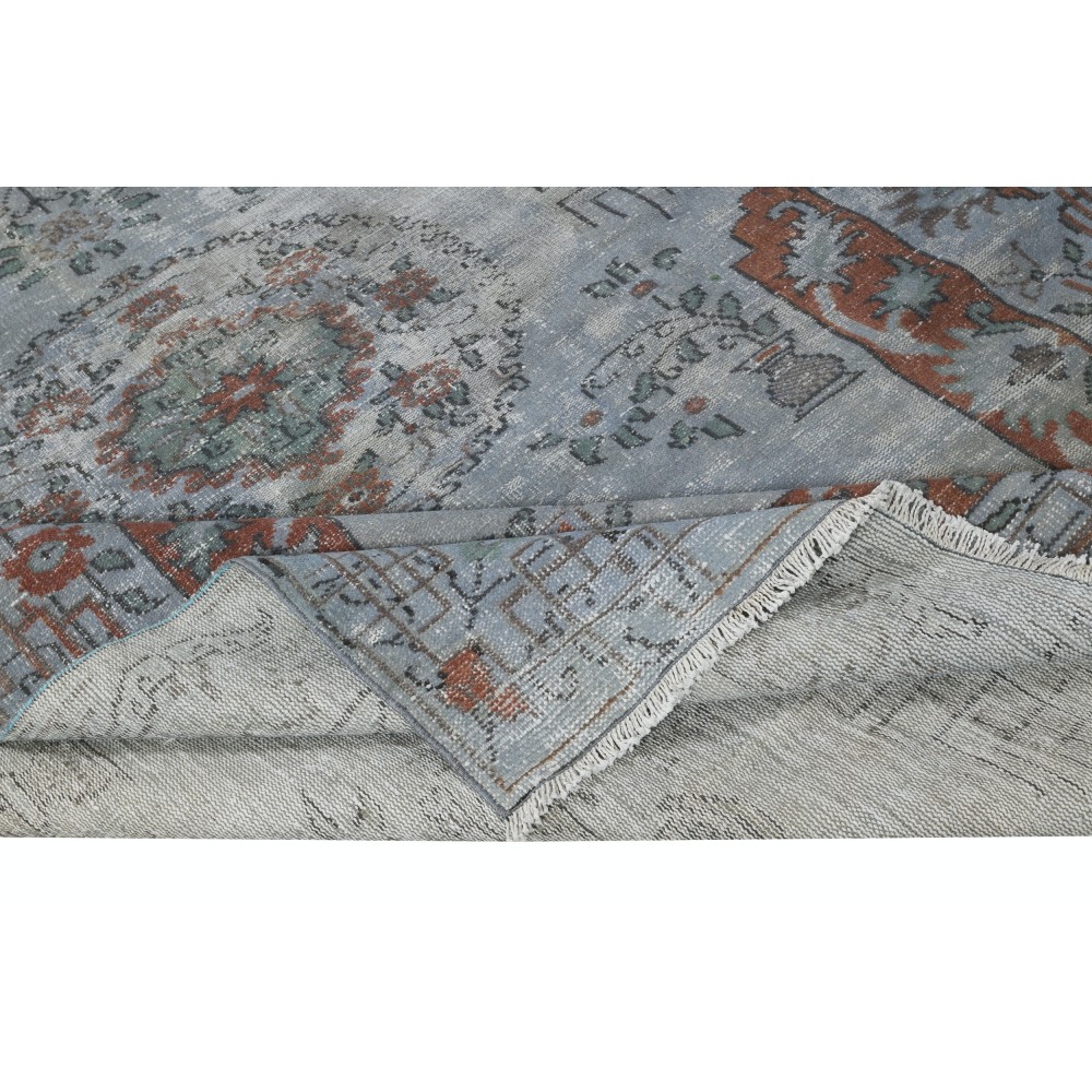 Vintage Handmade Turkish Area Rug redyed in Blue Color for modern interiors