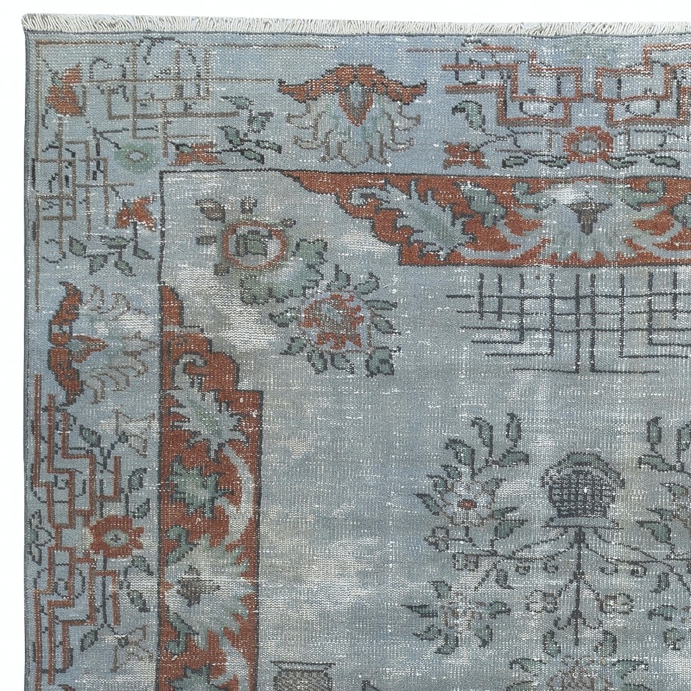 Vintage Handmade Turkish Area Rug redyed in Blue Color for modern interiors