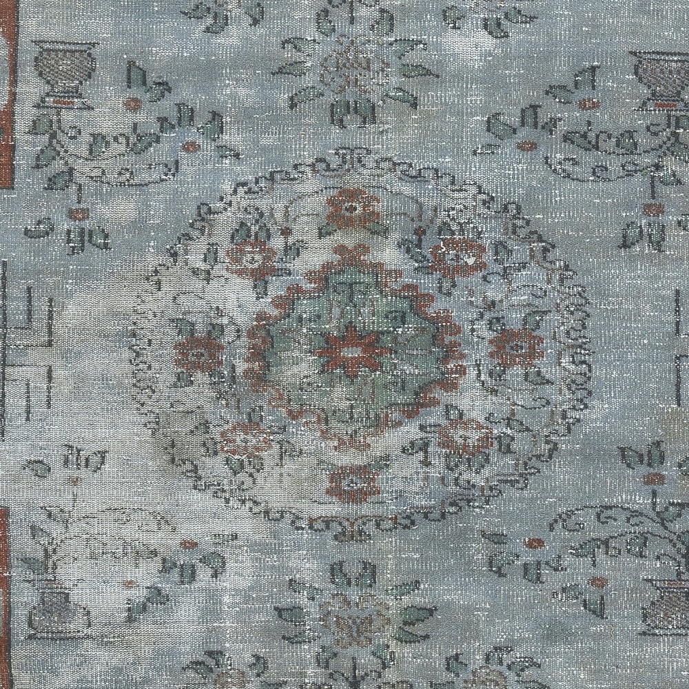 Vintage Handmade Turkish Area Rug redyed in Blue Color for modern interiors