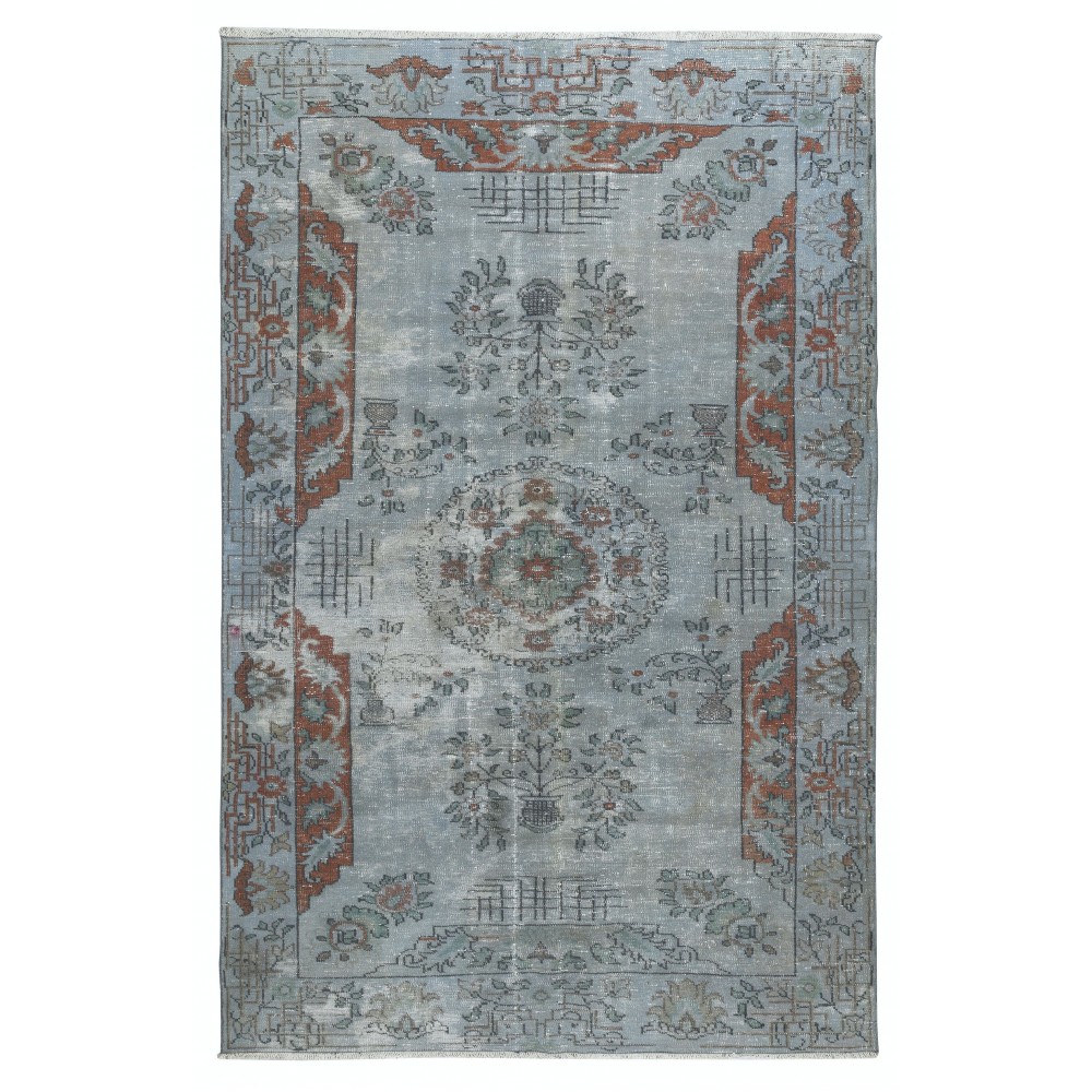 Vintage Handmade Turkish Area Rug redyed in Blue Color for modern interiors