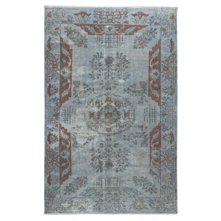 Vintage Handmade Turkish Area Rug redyed in Blue Color for modern interiors
