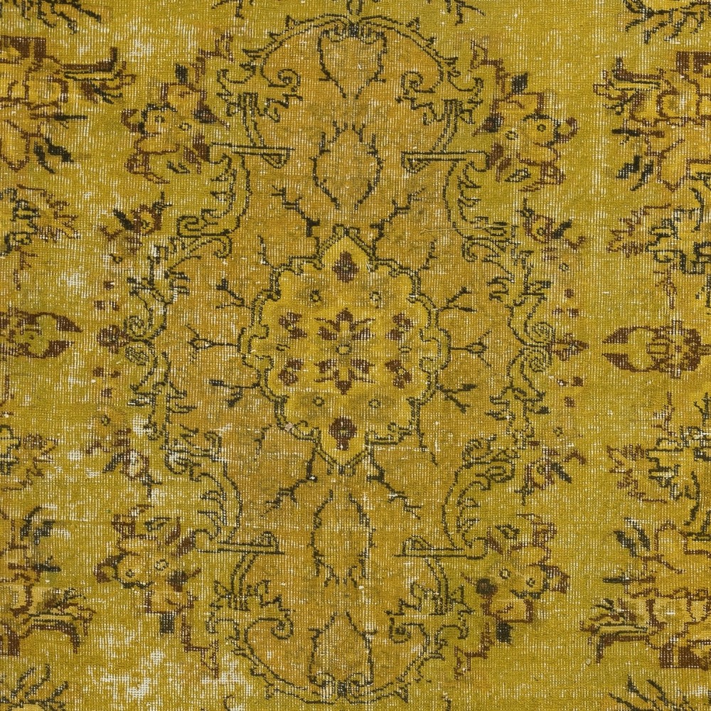 Vintage Turkish Area Rug redyed in Yellow Color for modern interiors