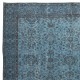Contemporary Anti-Bacterial Handmade Blue Color Turkish Wool Area Rug with Floral Design
