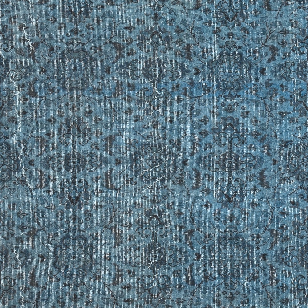Contemporary Anti-Bacterial Handmade Blue Color Turkish Wool Area Rug with Floral Design